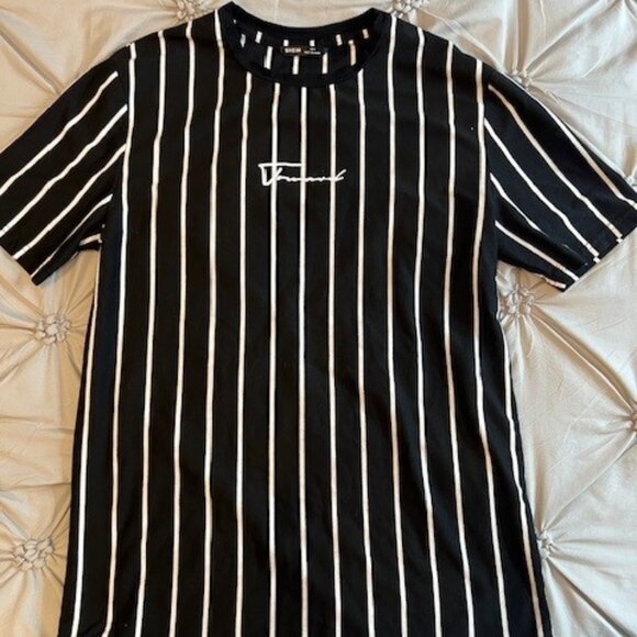 SHEIN Men's Black T-Shirt Striped (White Stripes) Short Sleeve Size S Small - Picture 1 of 3